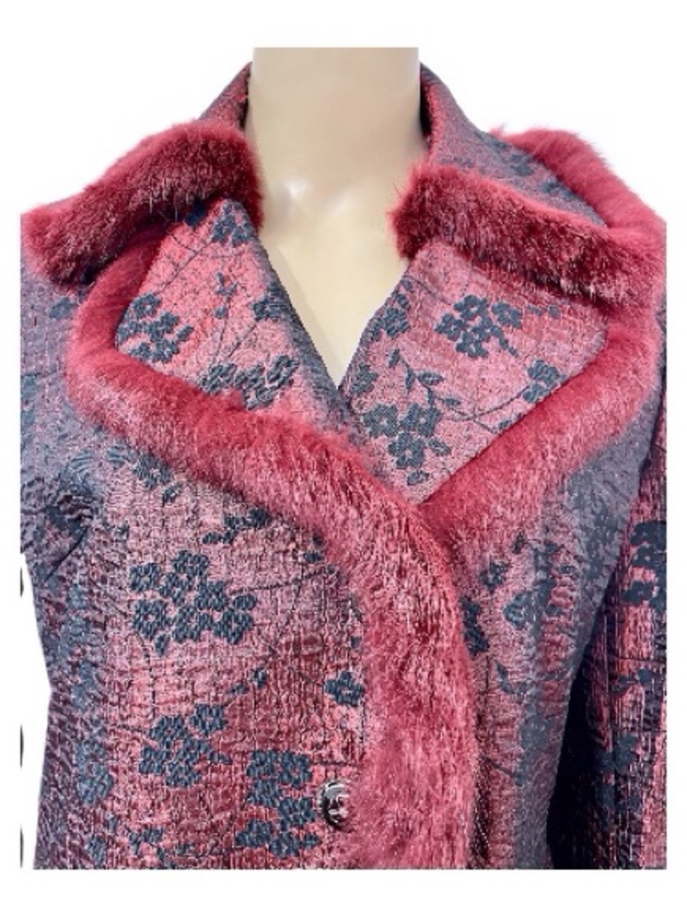 Champagne Women's Burgundy-Black Lined Fur Jacket, Blazer, 10 - Picture 2 of 6